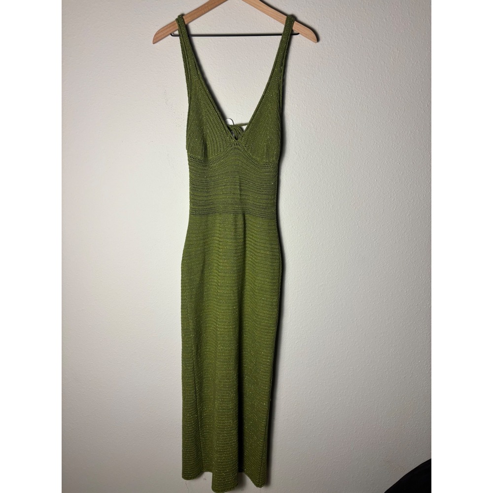 Torn by Ronny Kobo Madi Sleeveless Knit Midi Dress Olive Marl Green Metallic M